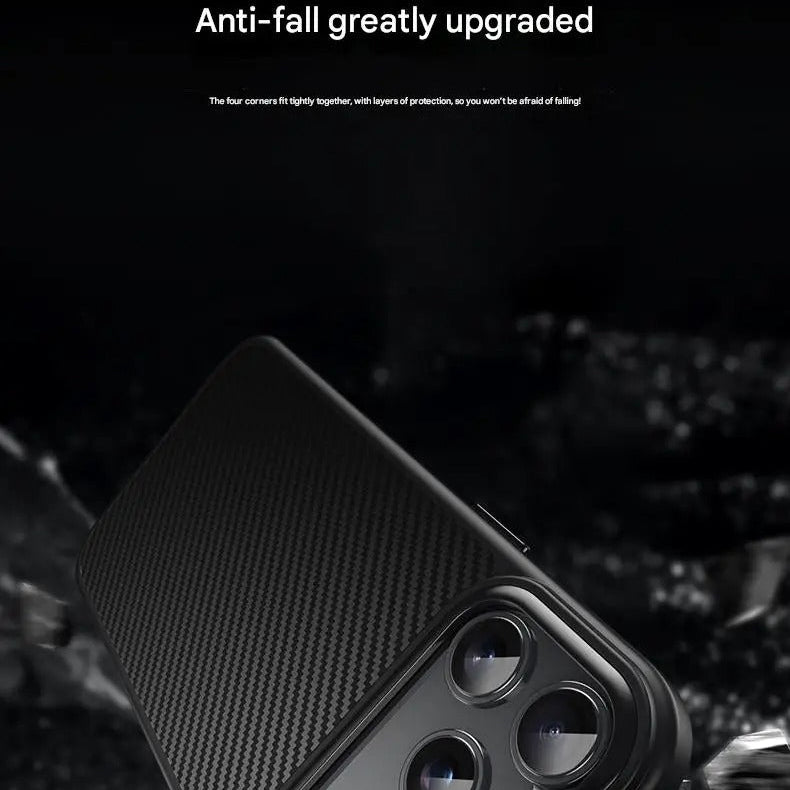 Premium iPhone Case — 600D Kevlar Magnetic Cover with Carbon Fiber TPU+PC Build, Anti-Fingerprint Shockproof Design & MagSafe Compatibility