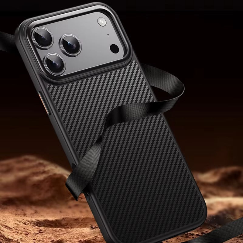Premium iPhone Case — 600D Kevlar Magnetic Cover with Carbon Fiber TPU+PC Build, Anti-Fingerprint Shockproof Design & MagSafe Compatibility
