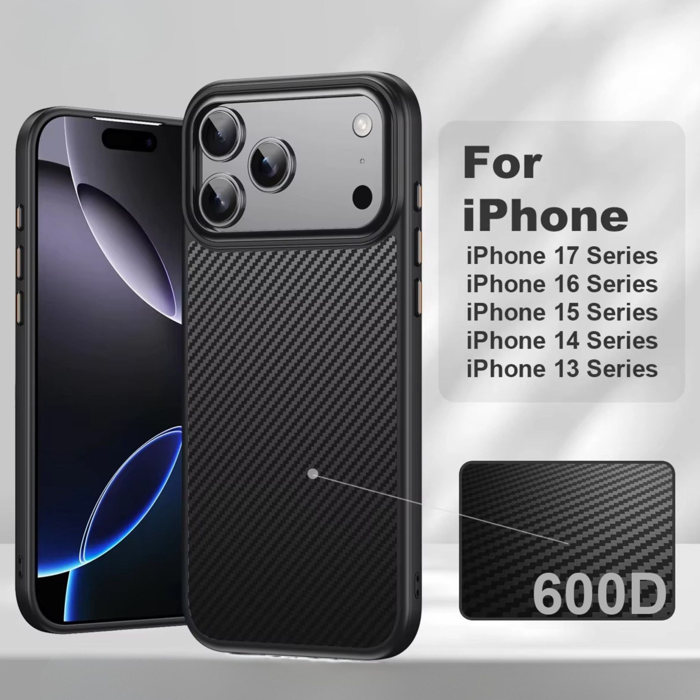 Premium iPhone Case — 600D Kevlar Magnetic Cover with Carbon Fiber TPU+PC Build, Anti-Fingerprint Shockproof Design & MagSafe Compatibility