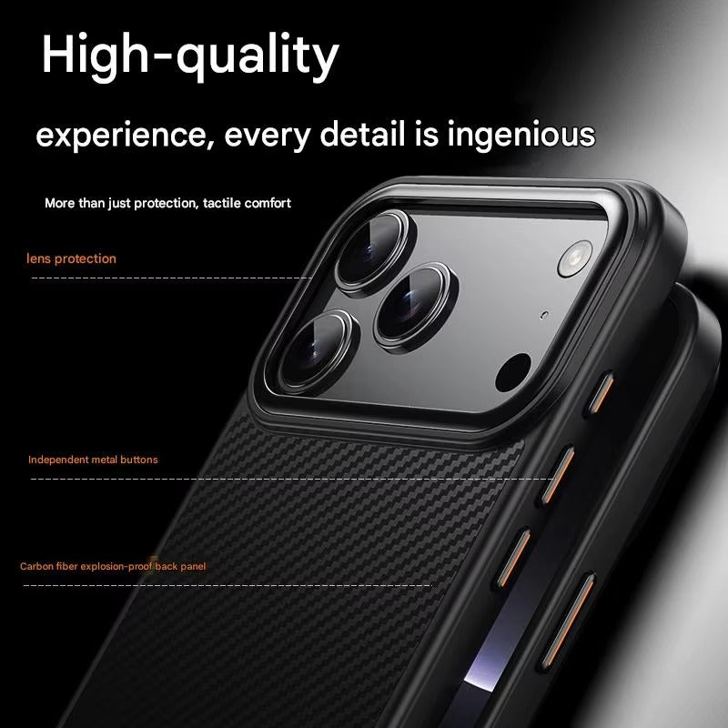 Premium iPhone Case — 600D Kevlar Magnetic Cover with Carbon Fiber TPU+PC Build, Anti-Fingerprint Shockproof Design & MagSafe Compatibility