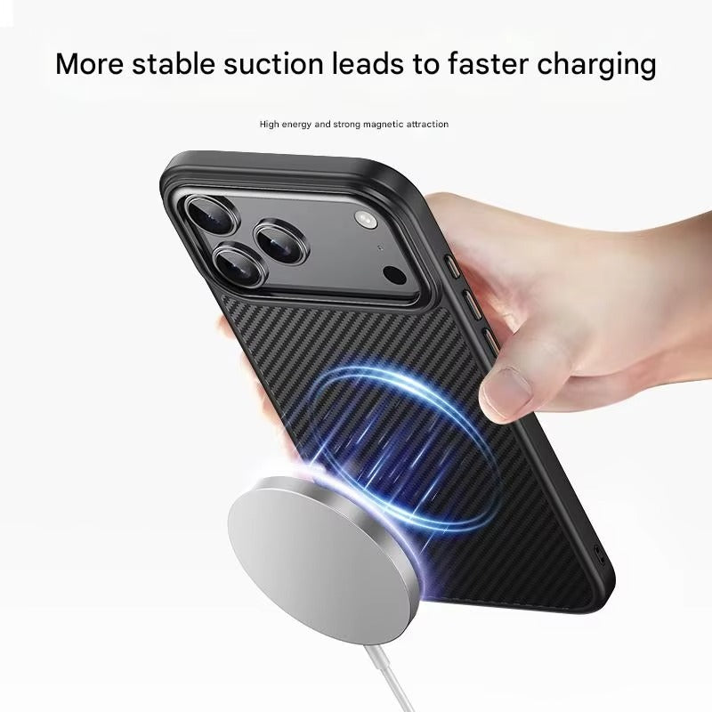 Premium iPhone Case — 600D Kevlar Magnetic Cover with Carbon Fiber TPU+PC Build, Anti-Fingerprint Shockproof Design & MagSafe Compatibility