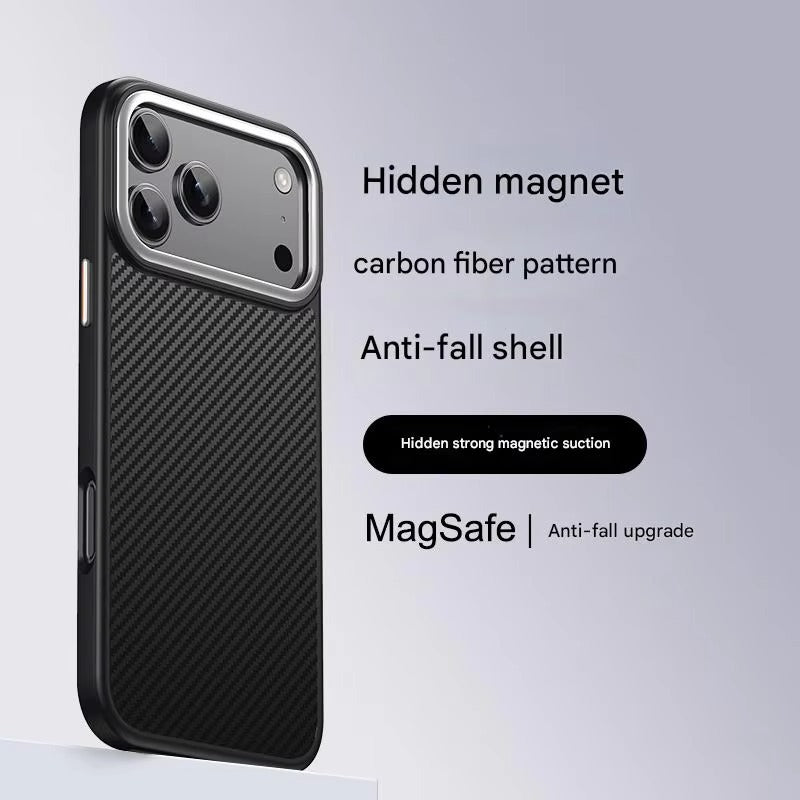 Premium iPhone Case — 600D Kevlar Magnetic Cover with Carbon Fiber TPU+PC Build, Anti-Fingerprint Shockproof Design & MagSafe Compatibility