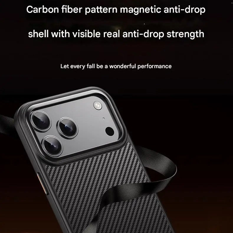 Premium iPhone Case — 600D Kevlar Magnetic Cover with Carbon Fiber TPU+PC Build, Anti-Fingerprint Shockproof Design & MagSafe Compatibility