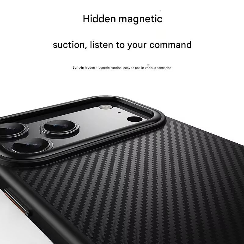 Premium iPhone Case — 600D Kevlar Magnetic Cover with Carbon Fiber TPU+PC Build, Anti-Fingerprint Shockproof Design & MagSafe Compatibility