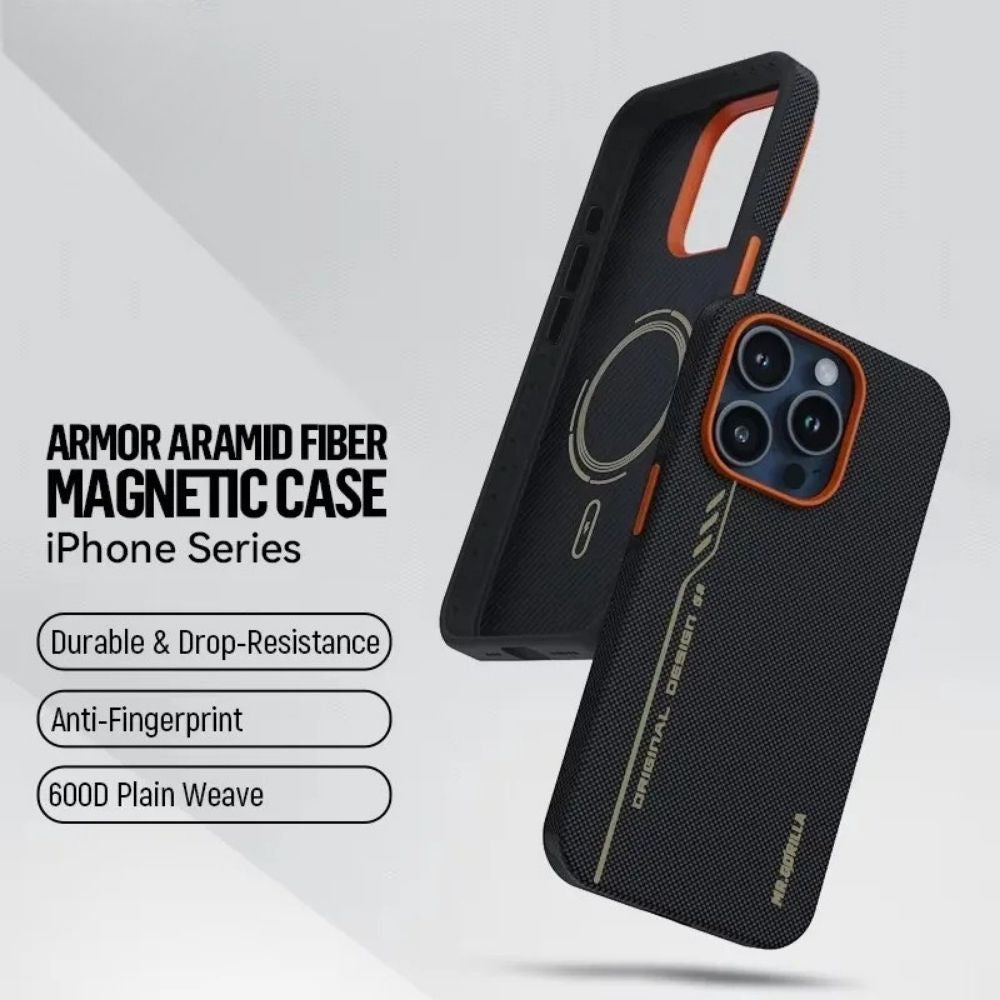 Premium iPhone Case — 600D Kevlar Series Blueo Aramid Fiber Cover with Magnetic Half-Wrapped Design, Shockproof Anti-Fingerprint Anti-Scratch Protection for iPhone 16 Pro and Pro Max