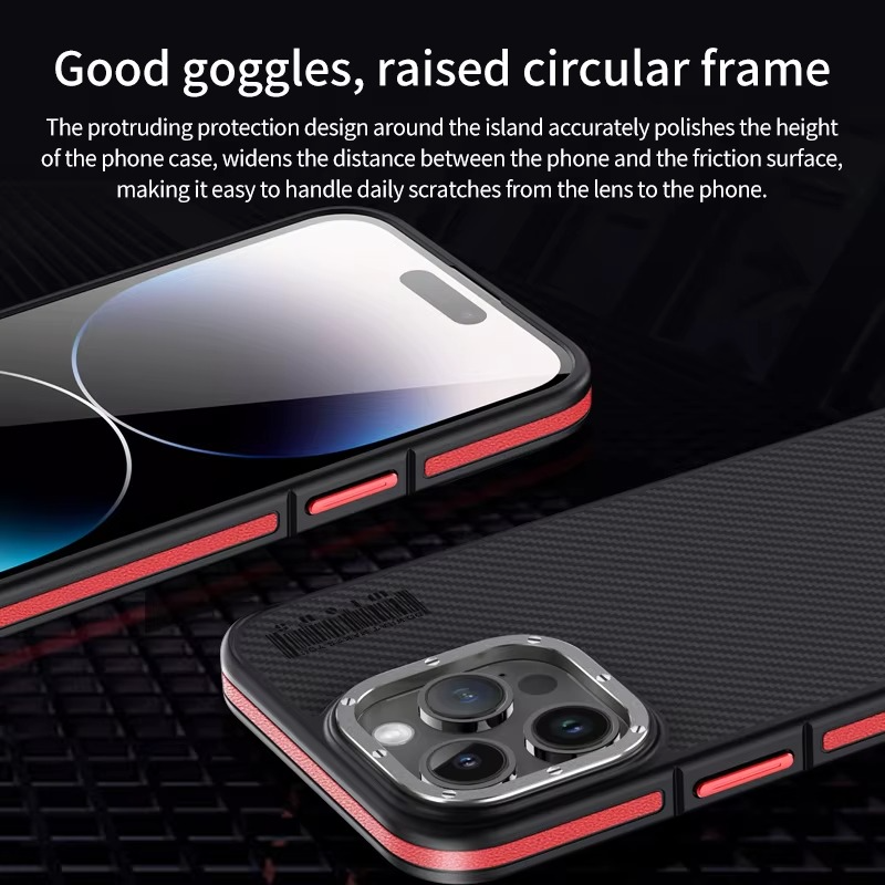 Premium iPhone Case — 600D Kevlar Series Magnetic Cover with Metal Camera Ring, Shockproof Half-Wrapped PC+TPU Design & MagSafe Compatibility