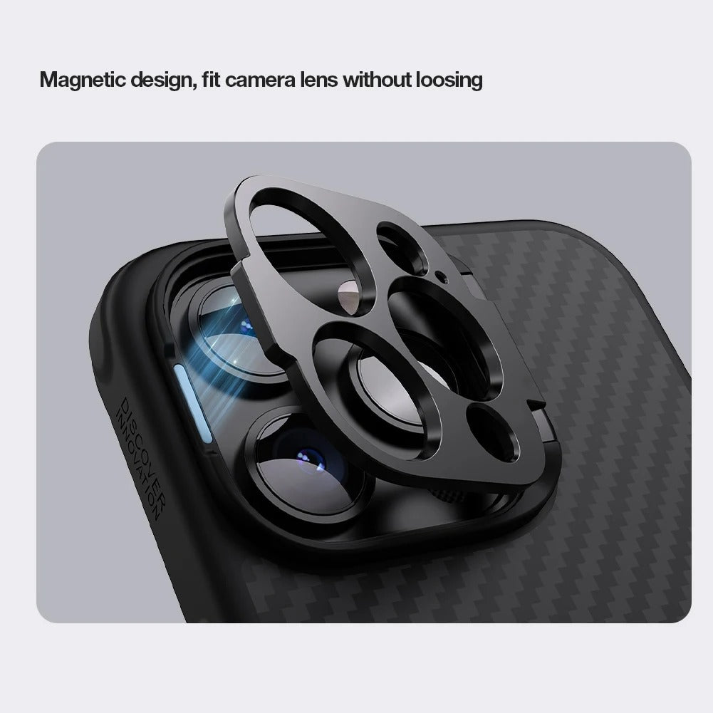 Premium iPhone Case — Aramid Fiber Kevlar 600D Half-Wrapped Cover with MagSafe, Invisible Camera Ring Stand, Shockproof Anti-Fingerprint Design