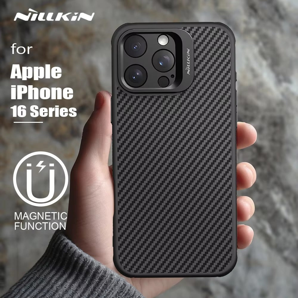 Premium iPhone Case — Aramid Fiber Kevlar 600D Half-Wrapped Cover with MagSafe, Invisible Camera Ring Stand, Shockproof Anti-Fingerprint Design