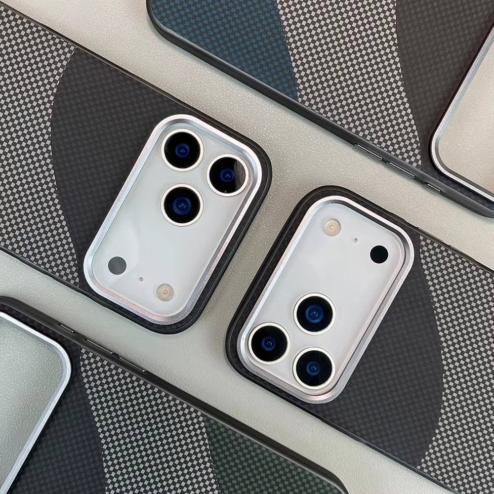 Premium iPhone Case — Carbon Fiber Texture MagSafe Armor Cover with Alloy Lens Protection, Shockproof Non-Slip Full-Coverage PC Design