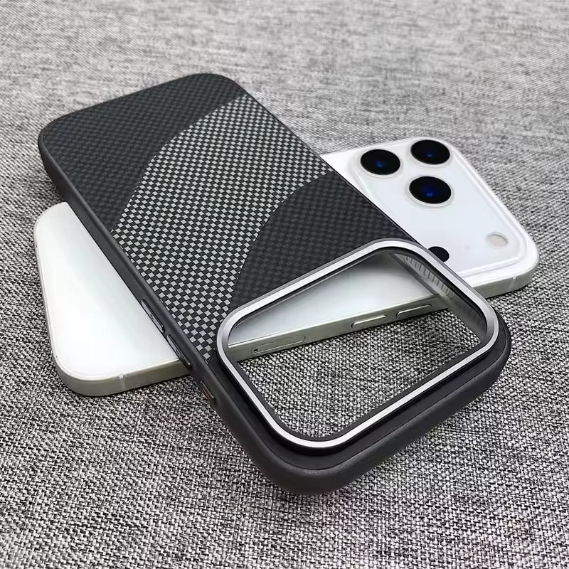 Premium iPhone Case — Carbon Fiber Texture MagSafe Armor Cover with Alloy Lens Protection, Shockproof Non-Slip Full-Coverage PC Design