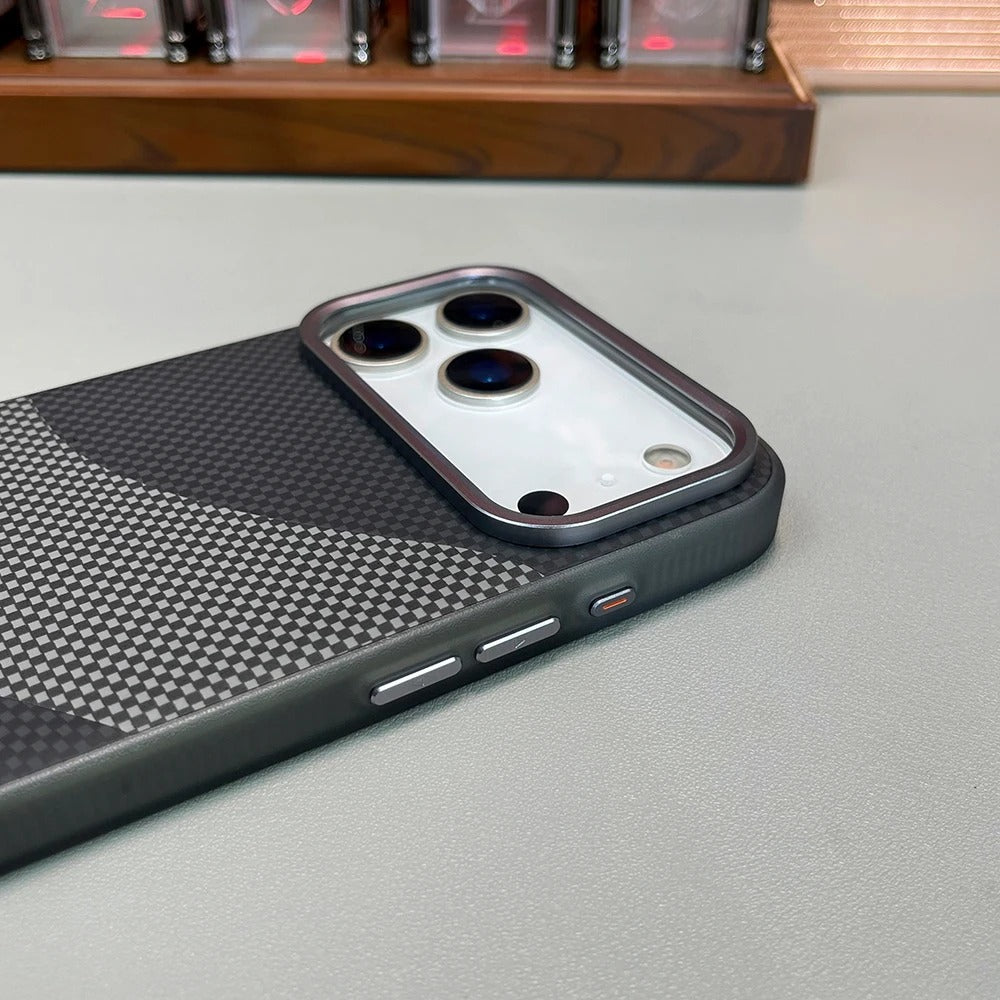 Premium iPhone Case — Carbon Fiber Texture MagSafe Armor Cover with Alloy Lens Protection, Shockproof Non-Slip Full-Coverage PC Design