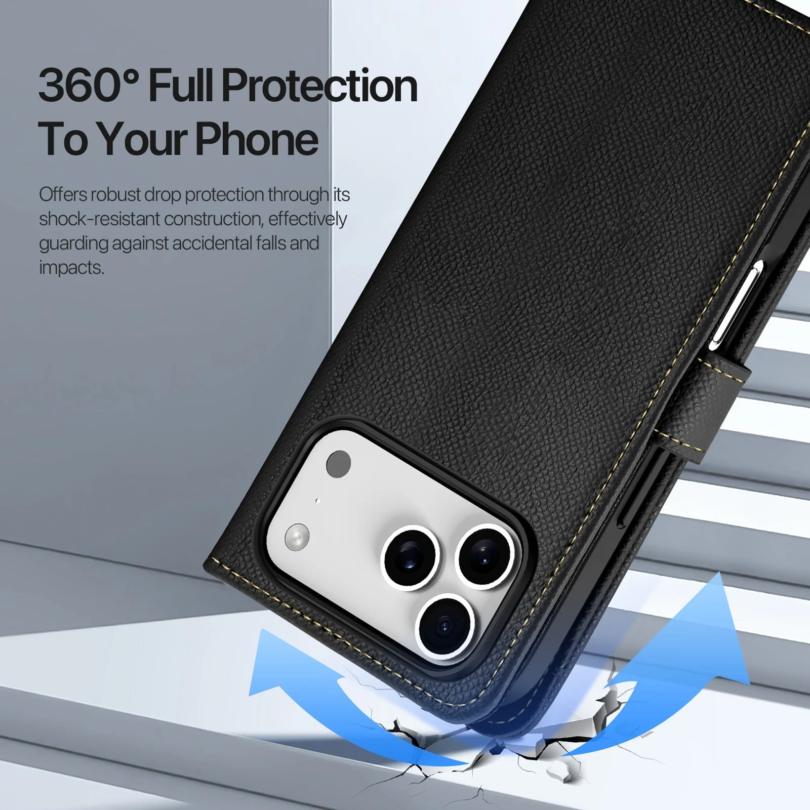 Premium iPhone Case — Cow Leather Detachable Magnetic Wallet Cover with Card Slots, Shockproof Drop Protection, Wireless-Charging Support & Lanyard Option