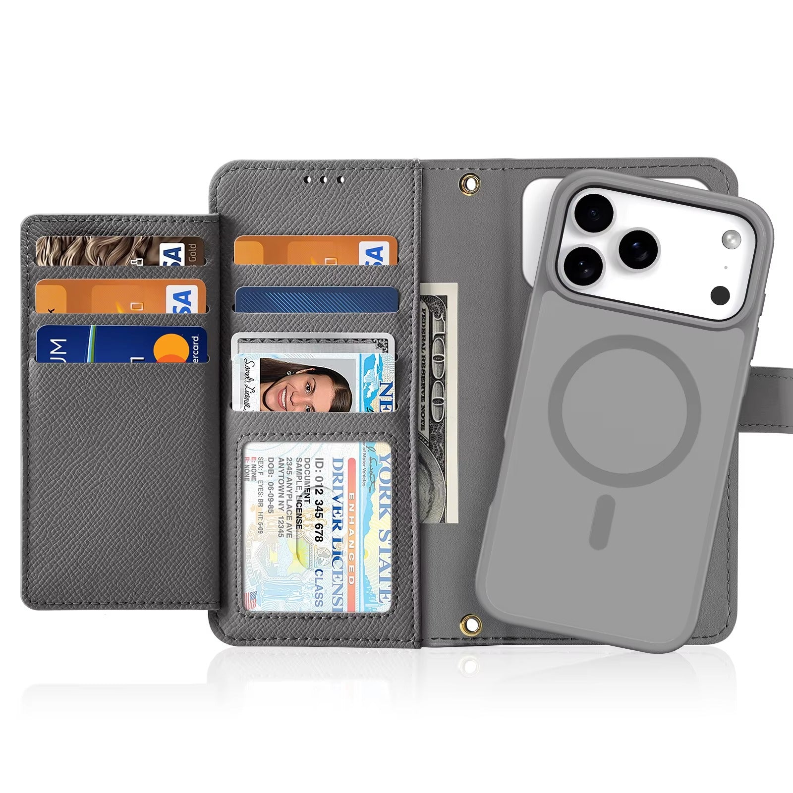 Premium iPhone Case — Cow Leather Detachable Magnetic Wallet Cover with Card Slots, Shockproof Drop Protection, Wireless-Charging Support & Lanyard Option