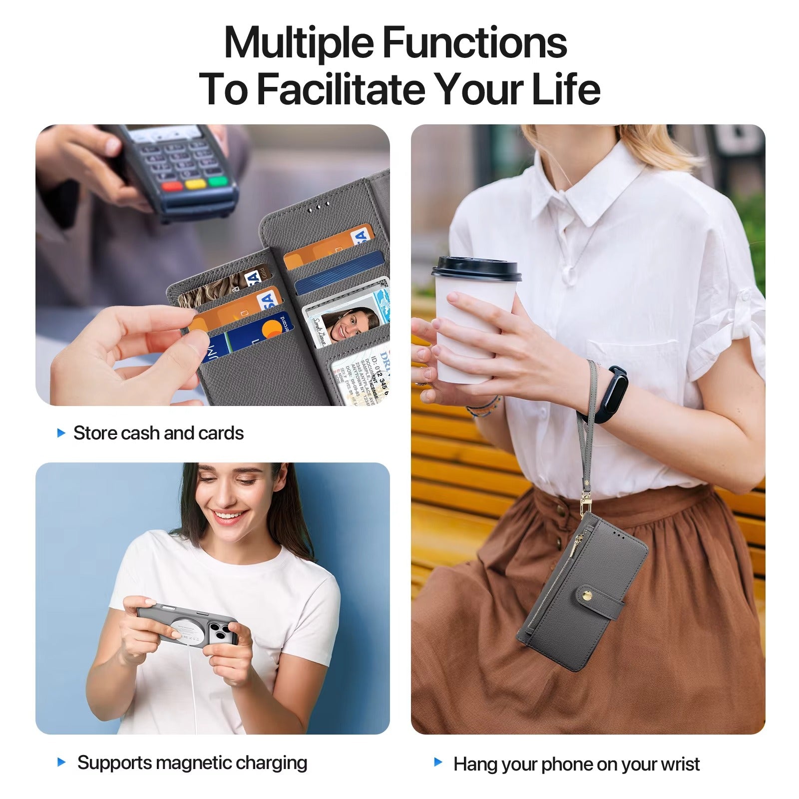 Premium iPhone Case — Cow Leather Detachable Magnetic Wallet Cover with Card Slots, Shockproof Drop Protection, Wireless-Charging Support & Lanyard Option