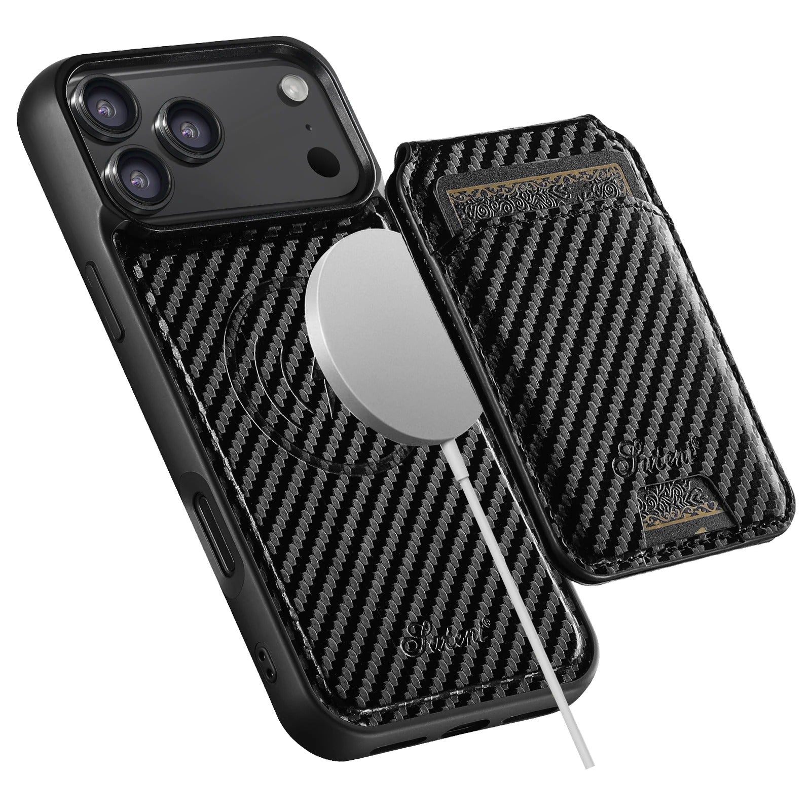 Premium iPhone Case — Magnetic PU Leather Wallet with Card Slot, Wireless Charging Compatible, Anti-Fingerprint Storage Compartment, Plain Design