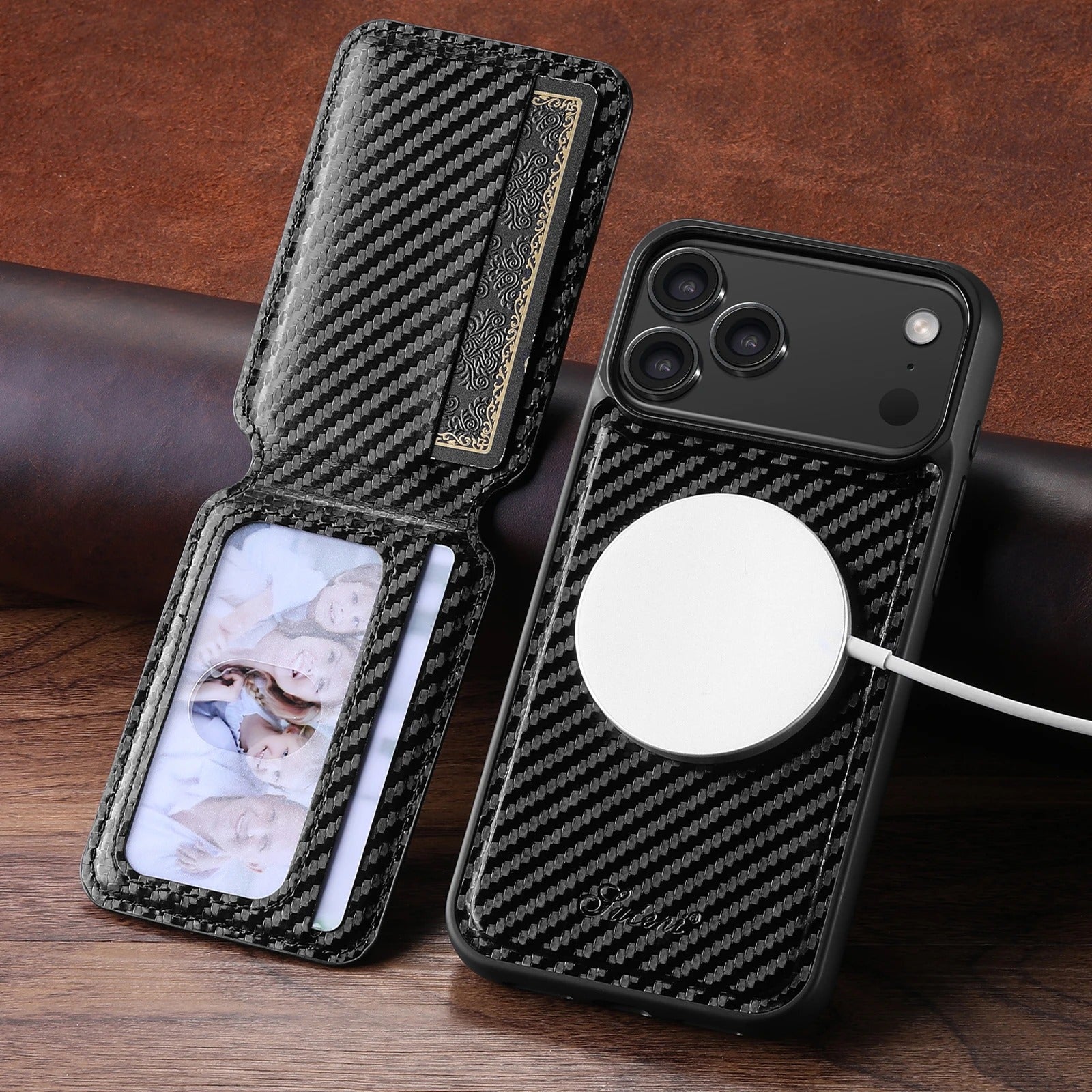 Premium iPhone Case — Magnetic PU Leather Wallet with Card Slot, Wireless Charging Compatible, Anti-Fingerprint Storage Compartment, Plain Design