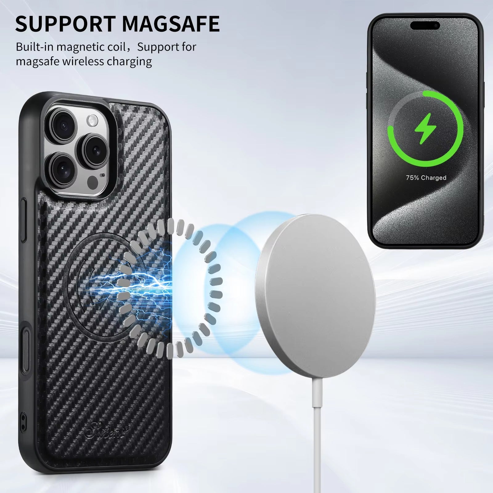 Premium iPhone Case — Magnetic PU Leather Wallet with Card Slot, Wireless Charging Compatible, Anti-Fingerprint Storage Compartment, Plain Design