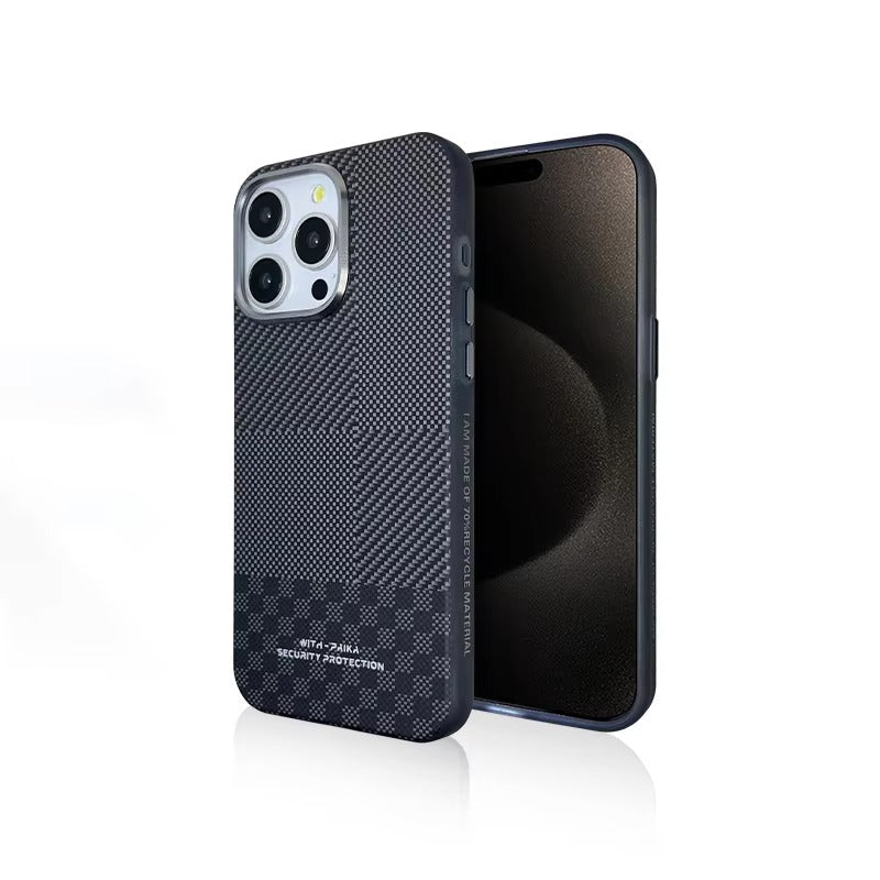 Premium iPhone Case — Matte Carbon Fiber Magnetic Cover with Shockproof Airbag Corners, Anti-Fingerprint Anti-Scratch Hybrid Protection & Metal Camera Frame