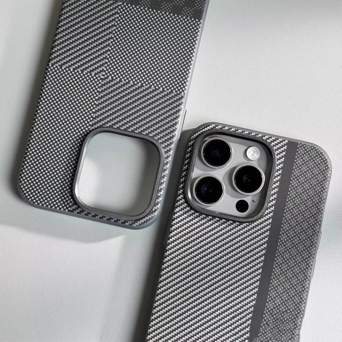 Premium iPhone Case — Matte Carbon Fiber Magnetic Cover with Shockproof Airbag Corners, Anti-Fingerprint Anti-Scratch Hybrid Protection & Metal Camera Frame