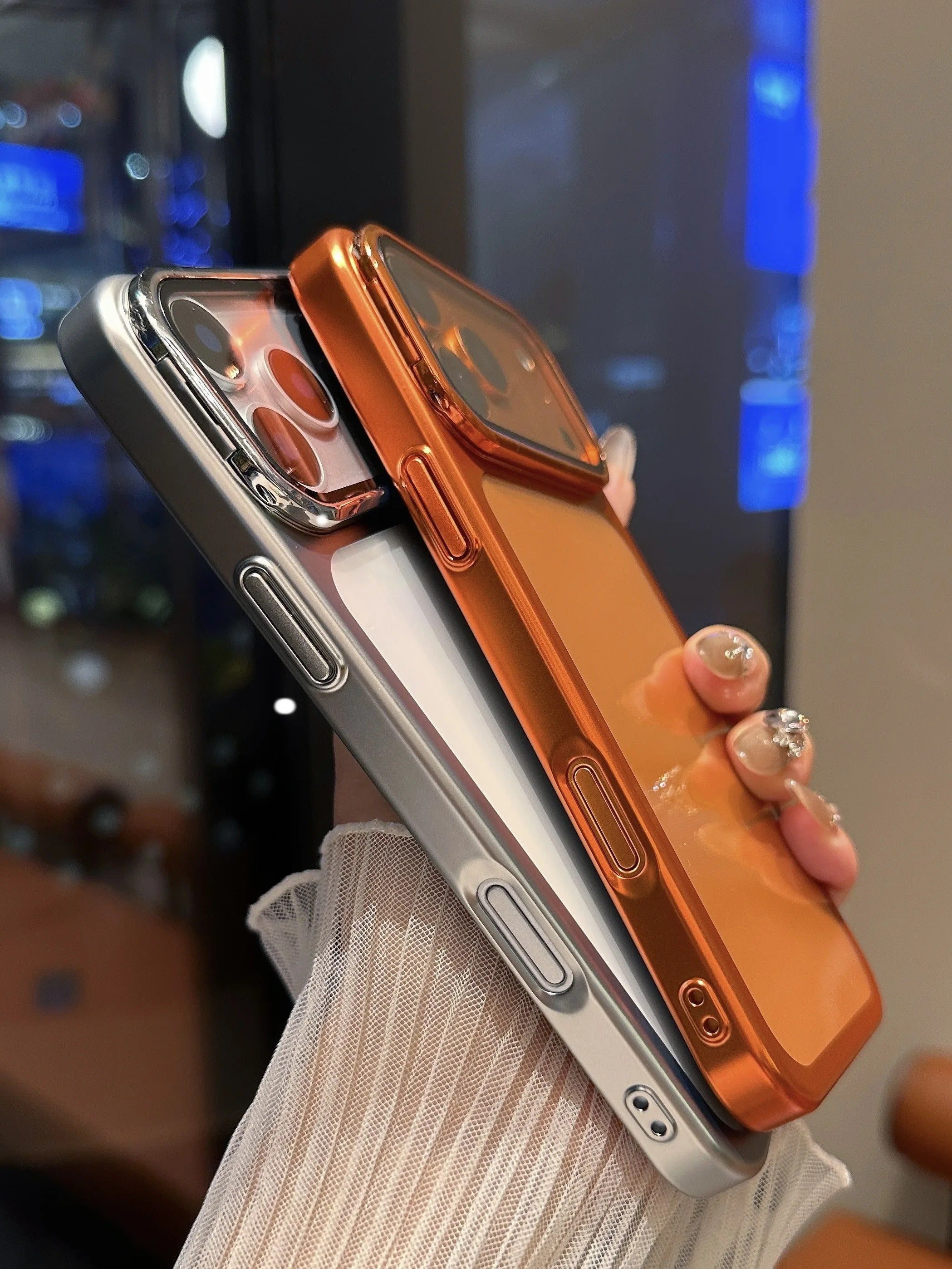 Premium iPhone Case — Plating Transparent Ultra-Thin PC Cover with Fold-Glass Camera Bracket, Full Lens Protection and Shockproof Anti-Fingerprint Design
