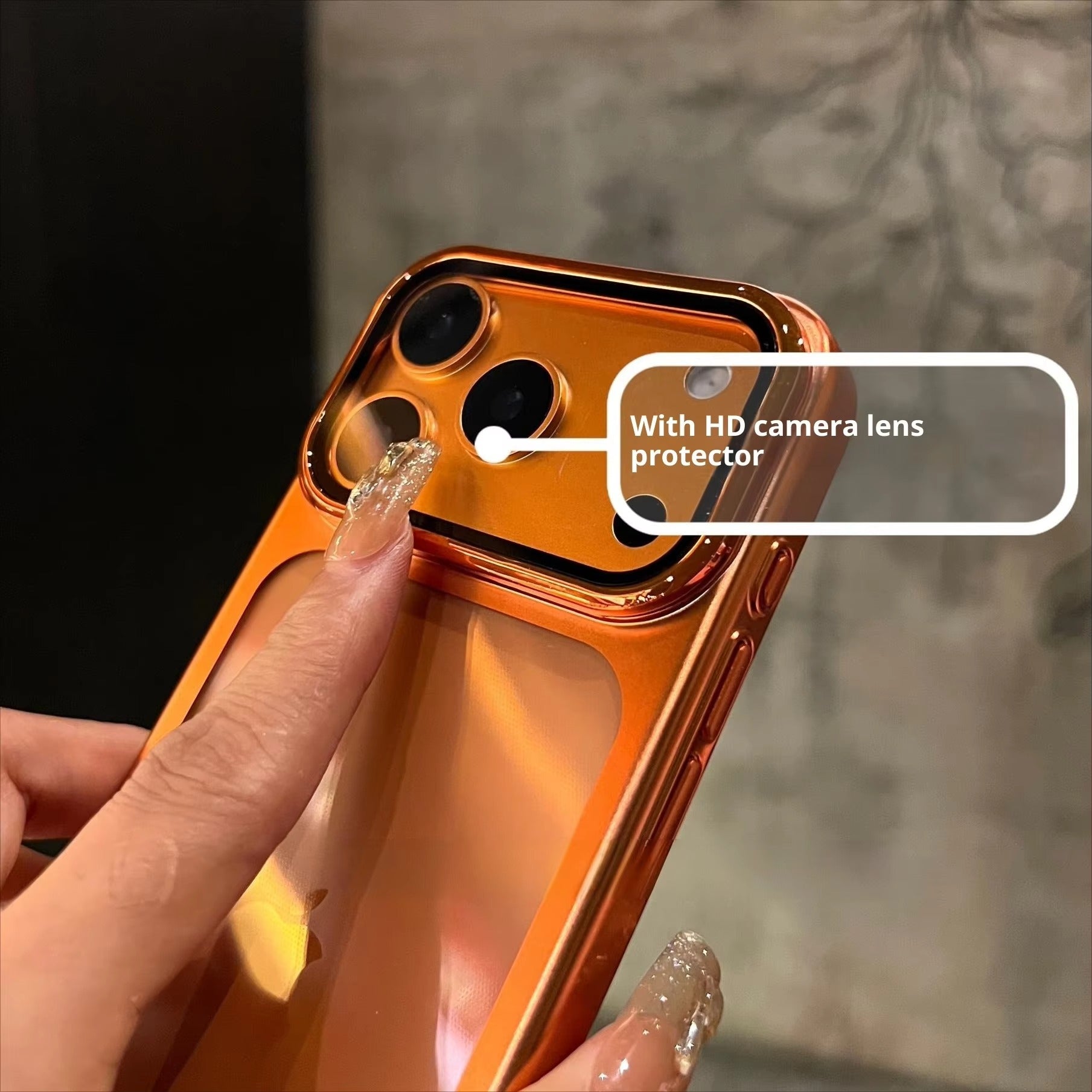 Premium iPhone Case — Plating Transparent Ultra-Thin PC Cover with Fold-Glass Camera Bracket, Full Lens Protection and Shockproof Anti-Fingerprint Design