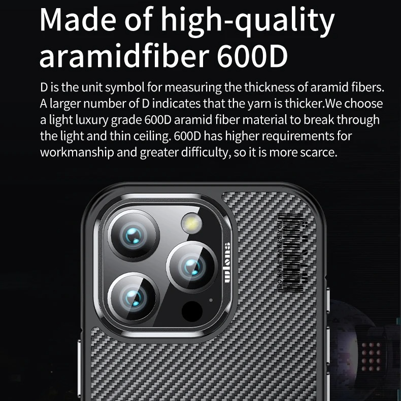 Premium iPhone Case — Real 600D Kevlar Aramid Fiber Half-Wrapped Cover with MagSafe Magnetic Wireless Charging, Shockproof Anti-Scratch Anti-Fingerprint Design
