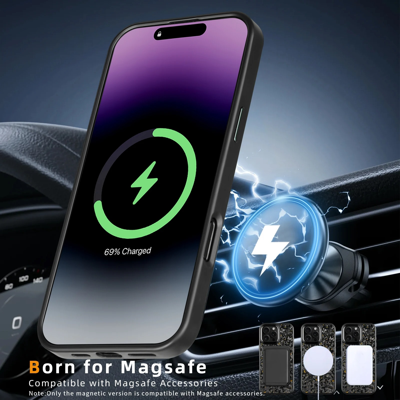 Premium iPhone Case — Real Forged Carbon Fiber MagSafe Cover with Metal Lens & Button Accents, Shockproof Dual-Layer Full-Coverage Lightweight Design