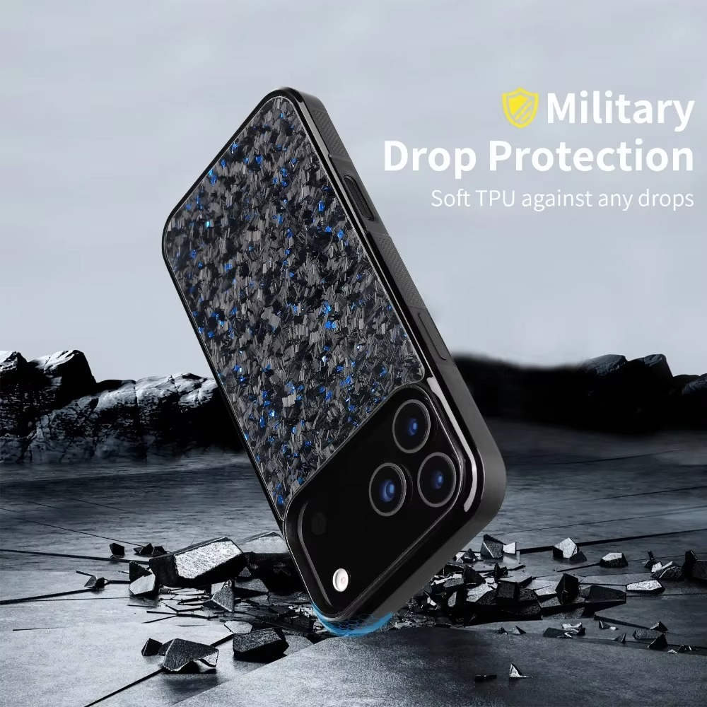 Premium iPhone Case — Real Forged Carbon Fiber MagSafe Cover with Shockproof Full-Coverage TPU Hybrid Design & Non-Slip Textured Finish