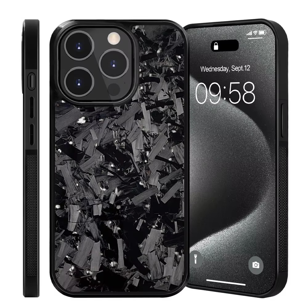 Premium iPhone Case — Real Glossy Forged Carbon Fiber Full-Coverage Magnetic Cover with MagSafe Support & Textured TPU Hybrid Design