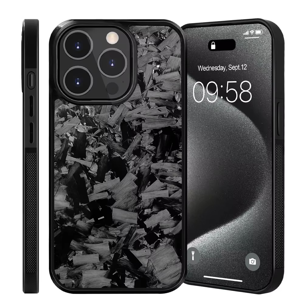 Premium iPhone Case — Real Glossy Forged Carbon Fiber Full-Coverage Magnetic Cover with MagSafe Support & Textured TPU Hybrid Design
