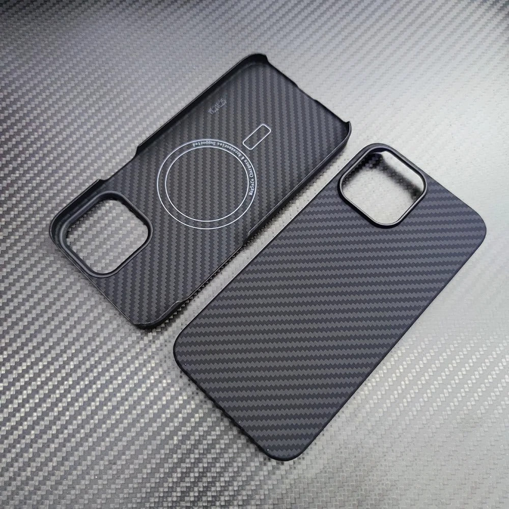 Premium iPhone Case — Thin Aramid Fiber Magnetic Cover with MagSafe Compatibility, Ultra-Lightweight Carbon Texture & Durable Half-Wrapped Design
