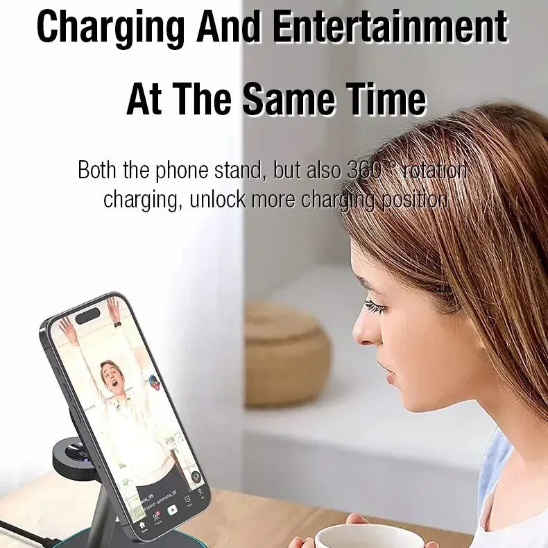 Premium iPhone MagSafe 3-in-1 Magnetic Wireless Charger Stand, Fast Charging Station for Phone, Watch & Earbuds with Type-C Power Input