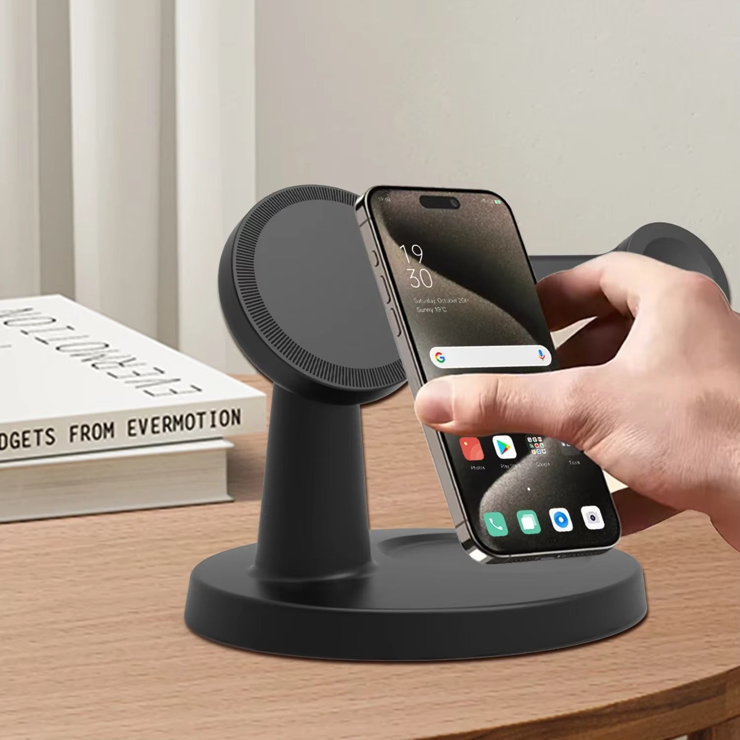 Premium iPhone MagSafe 3-in-1 Magnetic Wireless Charger Stand, Fast Charging Station for Phone, Watch & Earbuds with Type-C Power Input