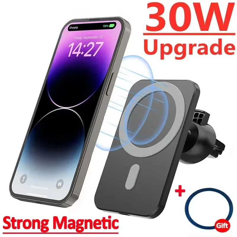 Premium iPhone MagSafe Magnetic Car Wireless Charger, Fast Charging Phone Mount with 360° Rotation, Air Vent Holder & Type-C Input