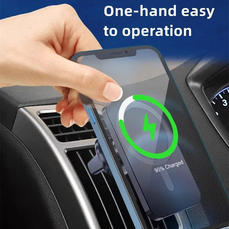 Premium iPhone MagSafe Magnetic Car Wireless Charger, Fast Charging Phone Mount with 360° Rotation, Air Vent Holder & Type-C Input