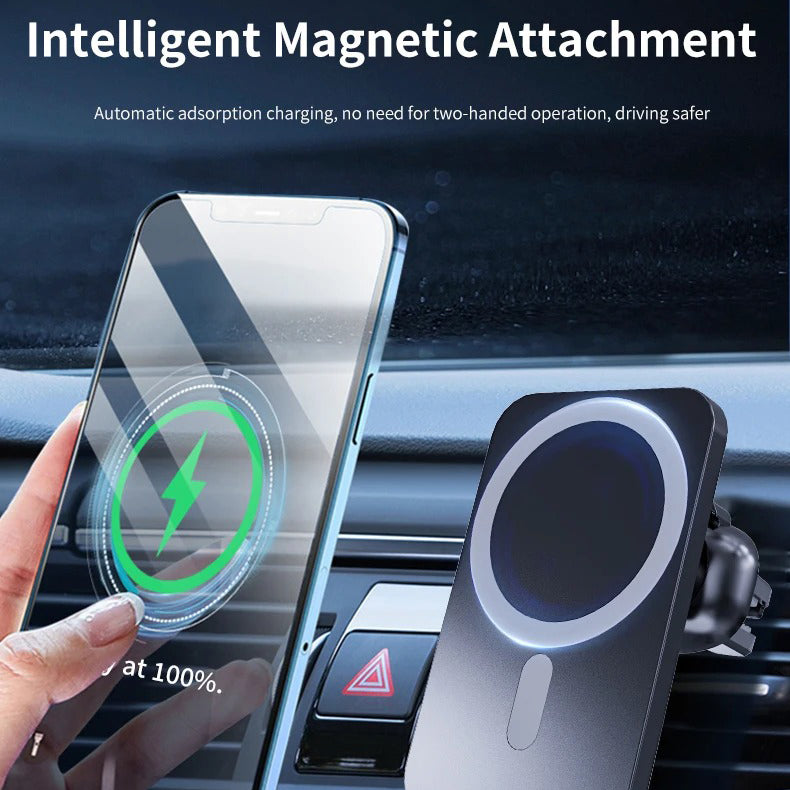 Premium iPhone MagSafe Magnetic Car Wireless Charger, Fast Charging Phone Mount with 360° Rotation, Air Vent Holder & Type-C Input