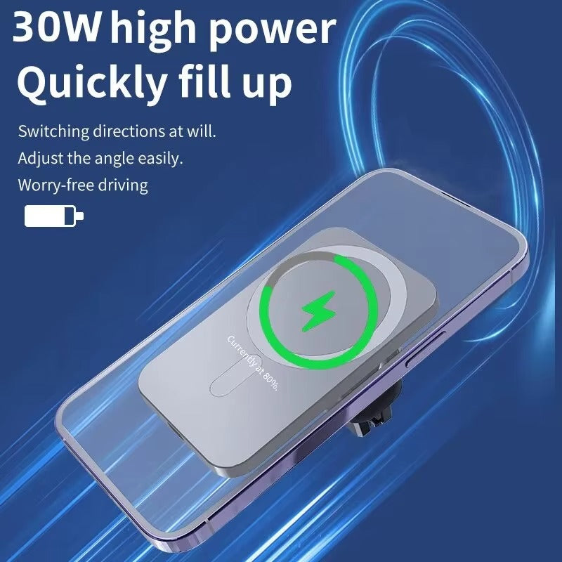 Premium iPhone MagSafe Magnetic Car Wireless Charger, Fast Charging Phone Mount with 360° Rotation, Air Vent Holder & Type-C Input