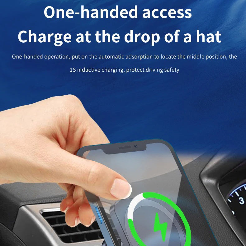 Premium iPhone MagSafe Magnetic Car Wireless Charger, Fast Charging Phone Mount with 360° Rotation, Air Vent Holder & Type-C Input