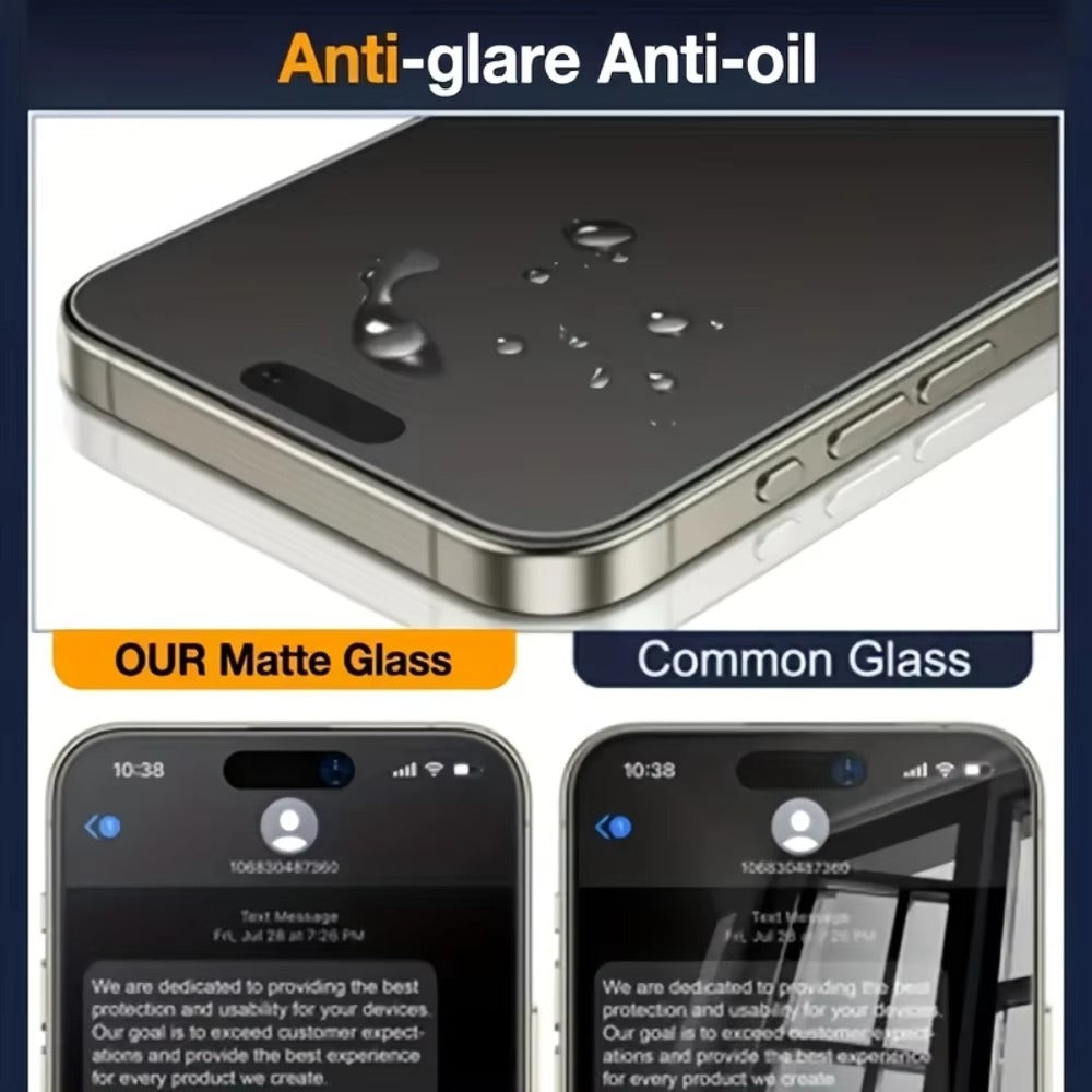 Premium iPhone Matte Privacy Screen Protector – Oleophobic Tempered Glass with Anti-Spy Protection, Anti-Fingerprint, Anti-Scratch & Shatter-Resistant HD Glass