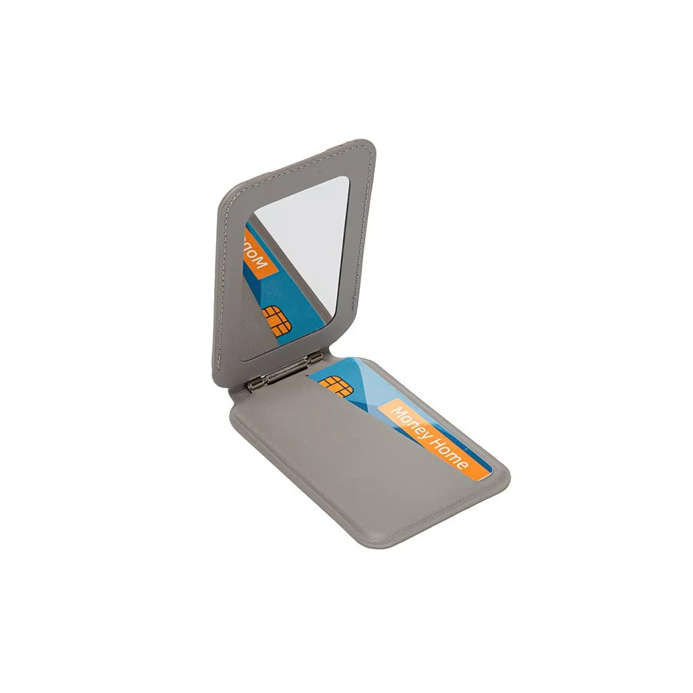 Refined iPhone Magnetic Wallet Stand with Mirror, MagSafe-Compatible PU Leather Card Holder with Adjustable Kickstand Design