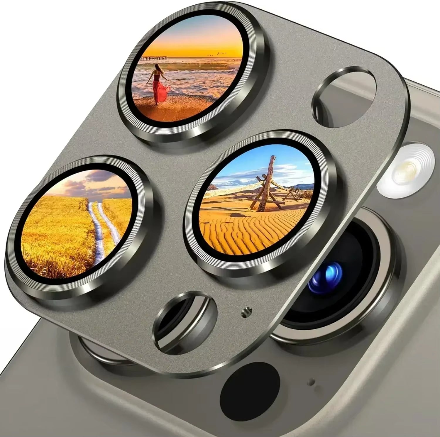 Refined iPhone Titanium Black Camera Lens Protector, Metal Tempered Glass Cover with Full Coverage, Scratch Resistance & Impact Protection