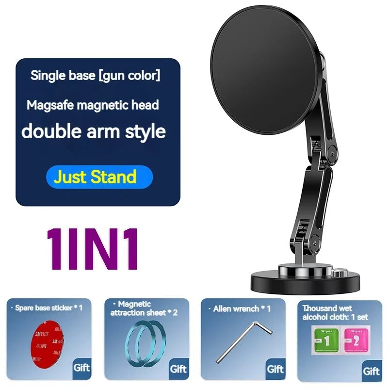 Rugged Magnetic Car Wireless Charger Stand, 15W Fast-Charge Metal Mount with 360° Rotation and Foldable Design