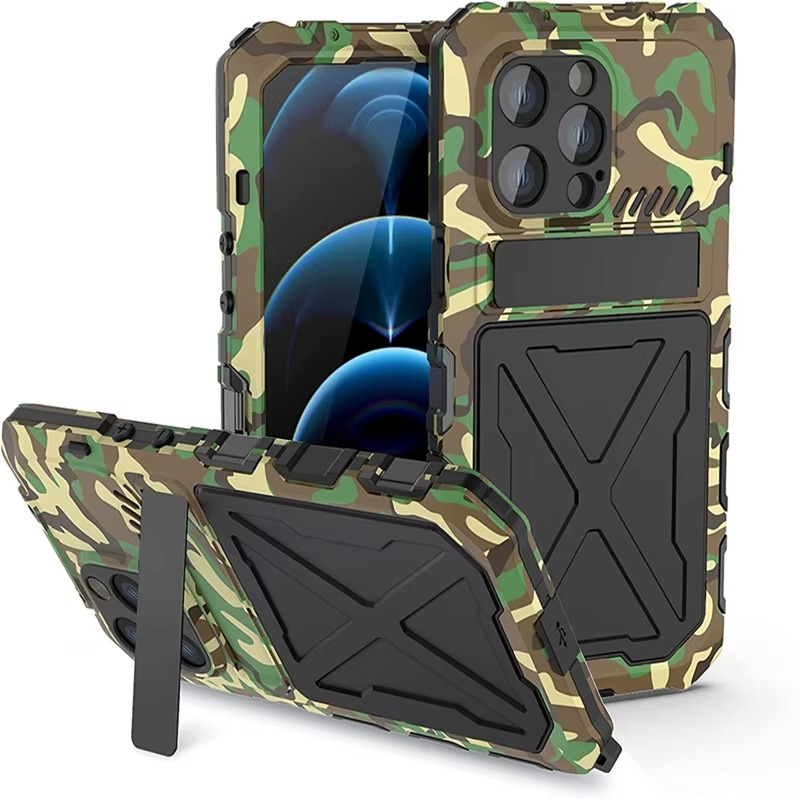 Rugged iPhone Case — Aluminum Military Metal Bumper with Screen Protector, Shockproof Silicone Back, Heavy-Duty Water-Resistant Non-Slip Design