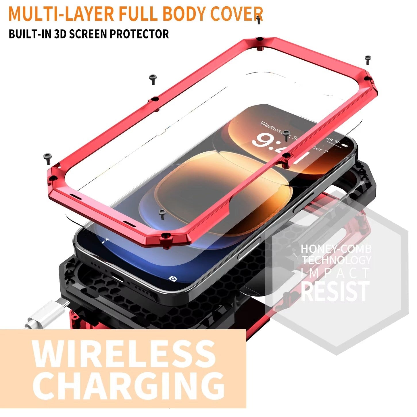 Rugged iPhone Case 360° Full Protection Shockproof — Metal Frame with Tempered Glass, Slide Camera Cover, Built-In Stand, Dustproof & Drop-Resistant Design