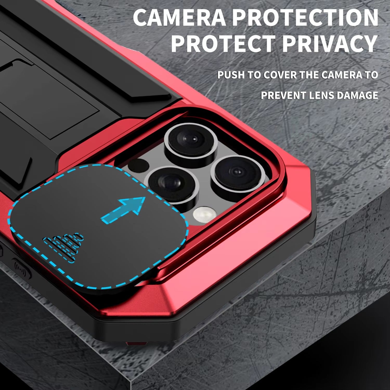 Rugged iPhone Case 360° Full Protection Shockproof — Metal Frame with Tempered Glass, Slide Camera Cover, Built-In Stand, Dustproof & Drop-Resistant Design