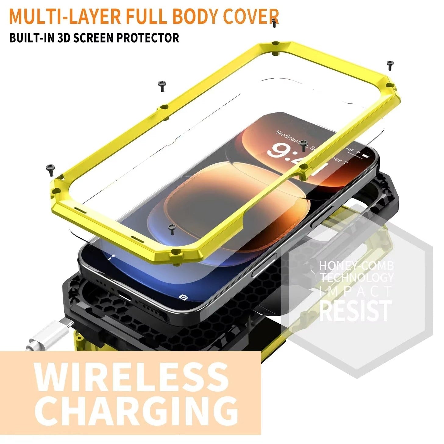 Rugged iPhone Case 360° Full Protection Shockproof — Metal Frame with Tempered Glass, Slide Camera Cover, Built-In Stand, Dustproof & Drop-Resistant Design