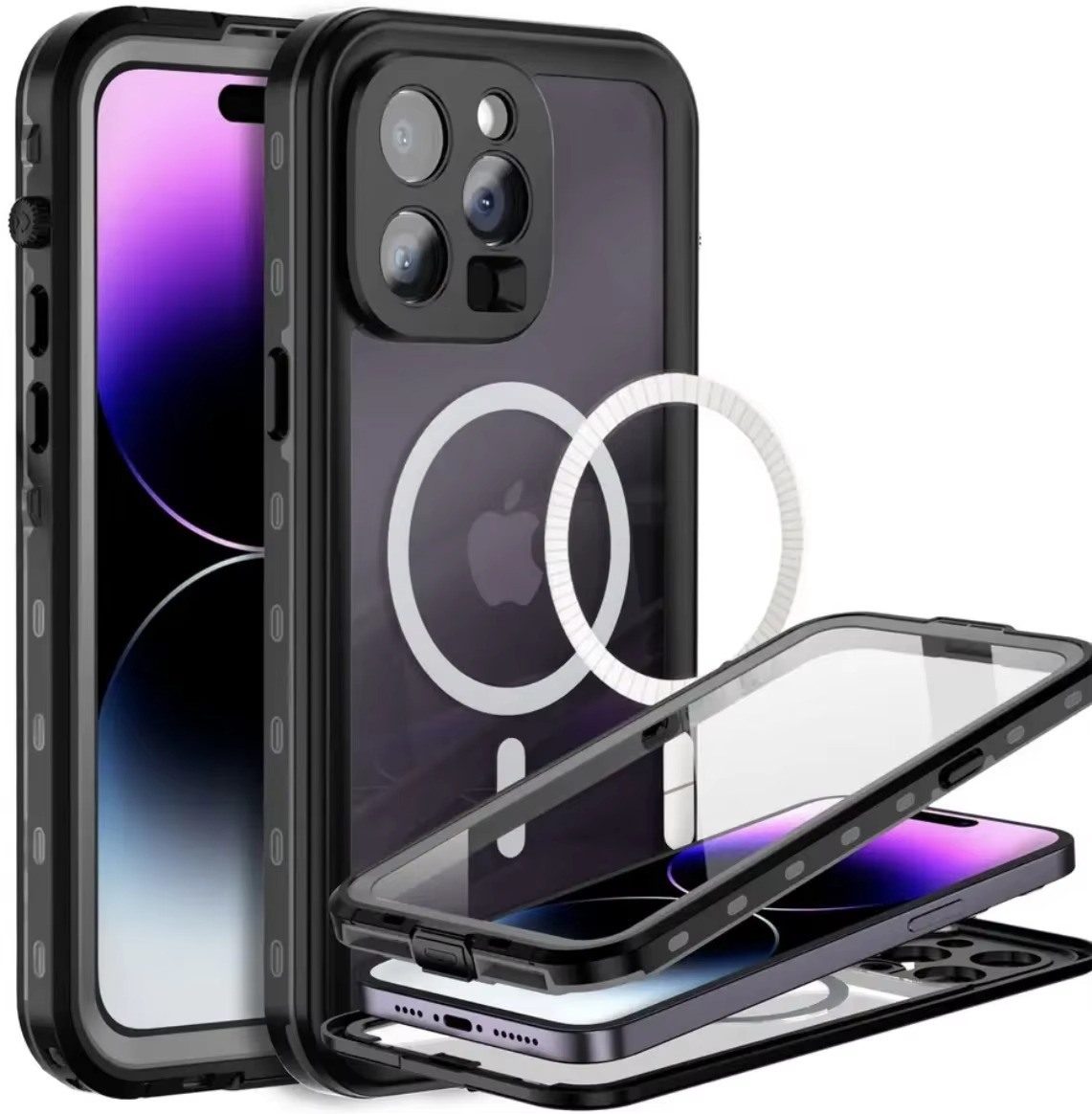 Rugged iPhone Case IP68 Waterproof MagSafe Cover — Full Body Protective Design for Diving and Swimming, Magnetic Shockproof Anti-Fingerprint Scratch-Resistant Finish