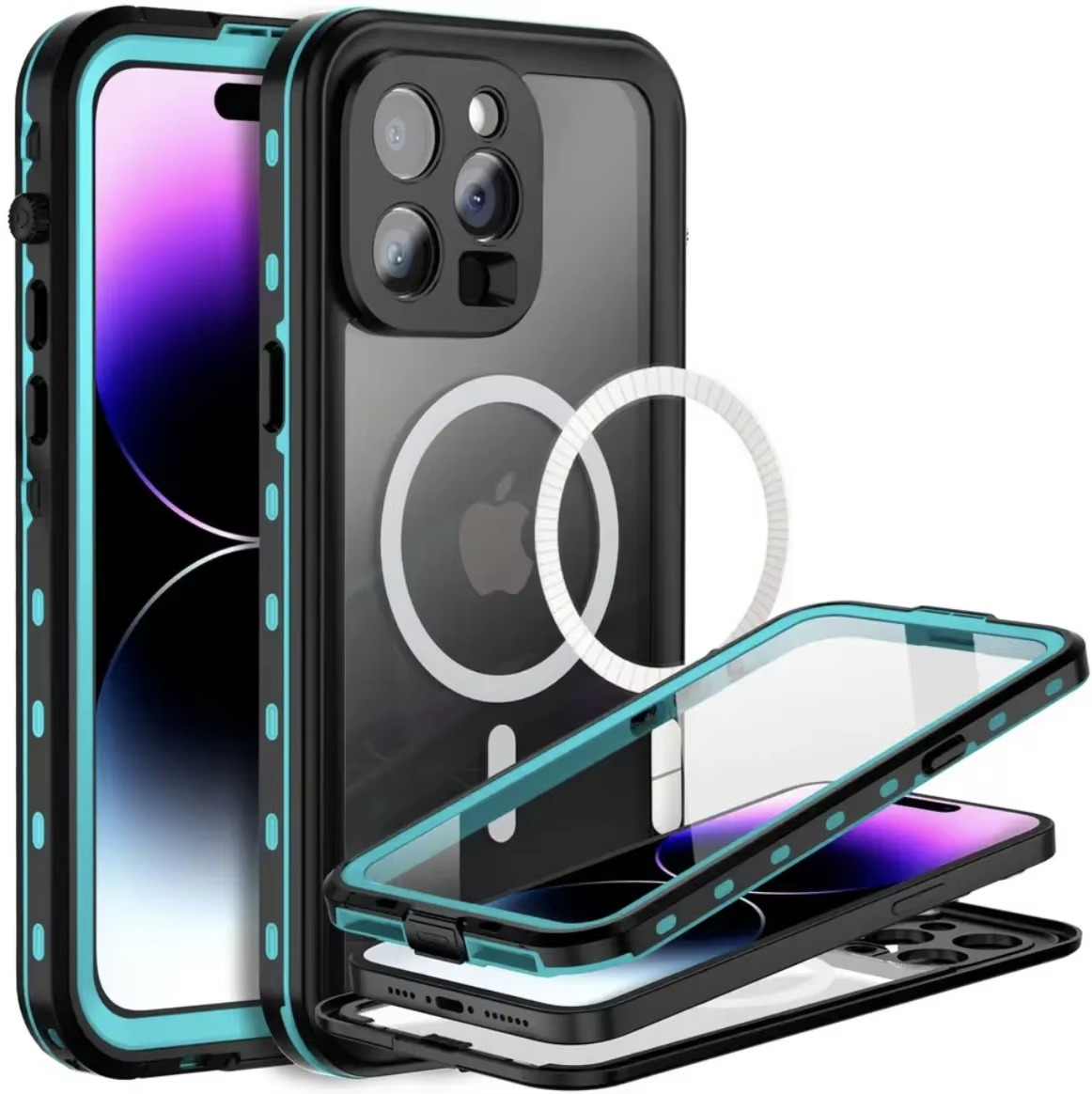 Rugged iPhone Case IP68 Waterproof MagSafe Cover — Full Body Protective Design for Diving and Swimming, Magnetic Shockproof Anti-Fingerprint Scratch-Resistant Finish