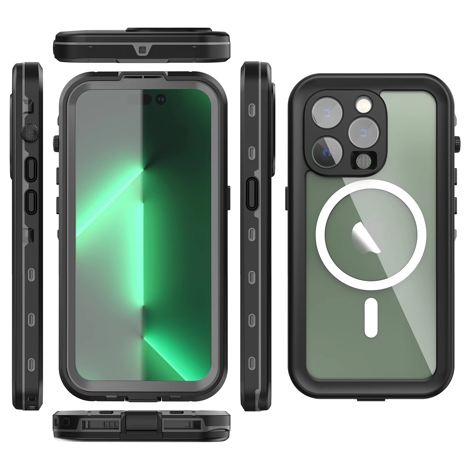 Rugged iPhone Case IP68 Waterproof MagSafe Cover — Full Body Protective Design for Diving and Swimming, Magnetic Shockproof Anti-Fingerprint Scratch-Resistant Finish