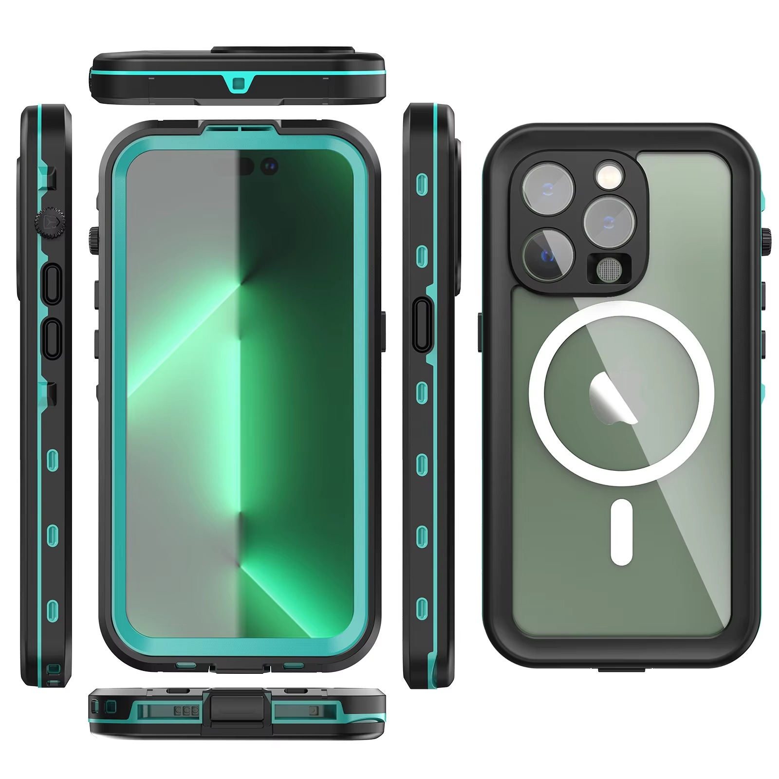 Rugged iPhone Case IP68 Waterproof MagSafe Cover — Full Body Protective Design for Diving and Swimming, Magnetic Shockproof Anti-Fingerprint Scratch-Resistant Finish
